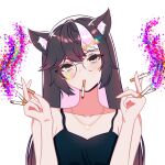  1girl absurdres black_hair cigarette commentary daijoubu1999 facial_mark glasses glitch hair_between_eyes hair_ornament heart heart_facial_mark heart_necklace highres indie_virtual_youtuber jewelry long_hair looking_at_viewer multicolored_hair necklace pink_hair skunk_ears skunk_girl solo star_(symbol) star_facial_mark star_hair_ornament streaked_hair toboso_kuroi triangle triangle_facial_mark virtual_youtuber white_background 