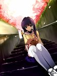  bad_id bad_pixiv_id buta clannad cofepig fujibayashi_kyou hikarizaka_private_high_school_uniform long_hair purple_hair school_uniform sitting sitting_on_stairs skirt solo stairs thighhighs white_legwear 