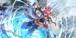  1girl alternate_costume alternate_hairstyle armor artist_request aura ball_and_chain_restraint blue_aura blue_pants blue_shoes braid broken broken_chain brown_horns chain closed_mouth clothing_request cuffs earrings fingernails floral_print full_body game_asset highres holding holding_sword holding_weapon hoop_earrings horns ibaraki_douji's_arm japanese_armor jewelry long_fingernails looking_at_viewer official_art oni outdoors pants pauldrons pink_hair red_nails ring_hair_ornament rose_print shackles shoes shoulder_armor single_pauldron solo sword third-party_source touhou touhou_lostword twin_braids weapon weapon_on_back weapon_request 