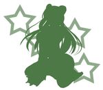  copyright_request double_bun green kneeling long_hair monochrome satomi silhouette solo star starry_background white_background 