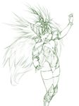  boots breasts cleavage green helmet knee_boots large_breasts lineart long_hair monochrome riesz seiken_densetsu seiken_densetsu_3 solo star_lancer uzuki winged_helmet 