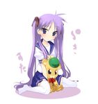  bonta-kun full_metal_panic! hiiragi_kagami lucky_star purple_hair ryouou_school_uniform satomi school_uniform serafuku solo stuffed_animal stuffed_toy thighhighs 