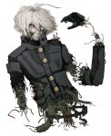  1boy ahoge android aqua_eyes armor belt broken cable commentary danganronpa_(series) danganronpa_v3:_killing_harmony english_commentary highres k1-b0 painttool_sai_(medium) power_armor realistic robot_boy solo somebodysomethingno white_hair wire 
