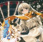  album_cover blonde_hair blush brown_hair copyright_request cover ferris_wheel gloves highres long_hair misaki_kurehito orange_scarf scarf solo 