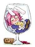  :x alcohol animal_ears boots bunny_ears cheese chibi closed_eyes cork cup drinking_glass drunk food glass in_container in_cup maid minigirl piku pink_hair shakugan_no_shana solo wilhelmina_carmel wine 
