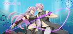  1girl artist_request genderswap genderswap_(ftm) headphones long_hair megurine_luka megurine_luki midriff musical_note pink_hair thighhighs very_long_hair vocaloid 