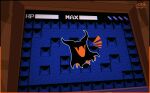  artist_logo artist_name bad_source basedtrovertartist black_skin block_(object) border colored_skin commentary deltarune english_commentary eram_(deltarune) fangs gameplay_mechanics health_bar highres horns logo no_humans notice_lines open_mouth pixel_art smile solo spoilers tentacles two-tone_border utdr_(toby_fox) 