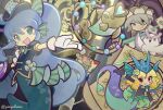  1boy 2girls ace_(playing_card) ace_of_spades aerial_hoop alternate_costume animal aqua_bow aqua_bowtie aqua_eyes aqua_wings ashika_(puyopuyo) ball beachball bird black_gloves black_hat black_jacket black_shirt blonde_hair blue_hair blush_stickers bow bowtie bracelet brown_eyes card closed_mouth commentary_request conical_hat elbow_gloves eyepatch facial_mark fins flower gilbert_(puyopuyo) gloves green_flower green_rose grey_hair hair_bow hair_flower hair_ornament hat head_fins heart heart_facial_mark holding holding_polearm holding_weapon holding_whip horned_hat jacket jester_cap jewelry lance long_hair looking_at_viewer map_(object) merfolk mermaid monster_girl multiple_girls non-humanoid_robot official_alternate_costume official_style one_eye_covered open_mouth outstretched_arm owl pimyuhuwa playing_card polearm puffy_short_sleeves puffy_sleeves purple_eyes puyopuyo puyopuyo_quest red_eyes robot robot_animal robot_fish rose sea_lion serilly_(puyopuyo) serilly_(steam_city)_(puyopuyo) shirt short_sleeves smile spade_(shape) star_(symbol) star_facial_mark steampunk strapless strapless_shirt striped_clothes striped_headwear striped_shirt top_hat twitter_username vertical-striped_clothes vertical-striped_headwear vertical-striped_shirt very_long_hair vivienne_(puyopuyo) weapon whip white_gloves winding_key wings 