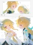  ... 1boy 1girl ? aether_(as_heaven_and_earth_are_made_anew)_(genshin_impact) aether_(genshin_impact) ahoge azhiichigo bare_shoulders black_shirt blonde_hair blue_feathers blush border braid breasts brother_and_sister chinese_commentary closed_eyes closed_mouth commentary_request detached_sleeves dress feather_hair_ornament feathers floating_hair flower flower_ornament genshin_impact grey_border grey_pants hair_between_eyes hair_flower hair_ornament highres jacket juliet_sleeves lapels long_hair long_sleeves looking_at_another low-braided_long_hair low-tied_long_hair low_ponytail lumine_(as_heaven_and_earth_are_made_anew)_(genshin_impact) lumine_(genshin_impact) medium_breasts official_alternate_costume official_alternate_hairstyle open_clothes open_jacket open_mouth outside_border painting_(medium) pants ponytail puffy_sleeves scarf shirt short_hair short_sleeves siblings sidelocks simple_background single_braid sleeveless sleeveless_dress smile sparkle speech_bubble spoken_ellipsis spoken_question_mark traditional_media very_long_hair vest watercolor_(medium) white_background white_dress white_flower white_jacket white_scarf white_sleeves white_vest wide_sleeves yellow_eyes 