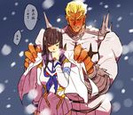  1girl bad_id bad_pixiv_id black_hair blonde_hair closed_eyes gamagoori_ira junketsu kill_la_kill kiryuuin_satsuki roco617 scarf snow snowing uniform 