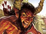  arrow beard black_hair body_hair chest_hair facial_hair hair horn magic_the_gathering male quiver rape_face satyr teeth warpaint 