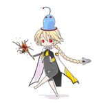  ahoge blazblue blonde_hair bodysuit cape haiero lambda-11 long_hair lowres red_eyes solo tartar 