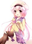  animal_ears black_legwear blush borrowed_character dog_ears hat long_hair open_mouth original pink_hair popopipi77 school_uniform serafuku shiroi_inu skirt smile solo thighhighs very_long_hair 