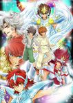  absurdres brown_hair coma_berenices_mei dual_persona equuleus_shoko highres leo_aiolia long_hair luode pegasus_koga pegasus_seiya red_hair saint_seiya saint_seiya_omega saint_seiya_saintia_sho silver_hair 