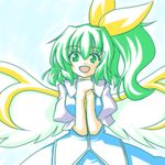  bow daiyousei fairy_wings green_eyes green_hair hair_bow hands_clasped lowres own_hands_together side_ponytail solo touhou wings yuran_(kuen-hien) 