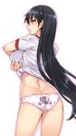  animal_print ass azumanga_daiou back-print_panties bad_id bad_pixiv_id black_eyes black_hair blush breasts cat_panties cat_print from_behind gym_uniform large_breasts long_hair looking_at_viewer looking_back matsuryuu no_pants outline panties parted_lips paw_print print_panties sakaki shirt_lift simple_background solo underwear undressing very_long_hair white_background 