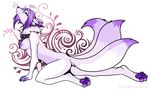  all_fours breasts canine chain collar female fox fur hair mammal multiple_tails nude purple_fur purple_hair siatea side_boob solo 