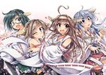  :d ;) ahoge aqua_eyes armpits black_hair blue_hair blush brown_eyes brown_hair detached_sleeves frilled_skirt frills glasses hairband haruna_(kantai_collection) heart hiei_(kantai_collection) japanese_clothes kantai_collection kirishima_(kantai_collection) kongou_(kantai_collection) looking_at_viewer multiple_girls nontraditional_miko one_eye_closed open_mouth pantyhose red_eyes ribbon-trimmed_sleeves ribbon_trim skirt smile syuutu thighhighs wide_sleeves 