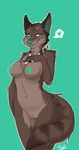  &lt;3 bandanna breasts brown_fur canine chest_tuft clitoris female fox fur mammal nude pussy sinto solo teal_markings tongue tongue_out tuft 