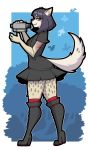  4_fingers :3 anthro black_hair blue_eyes boots brown_fur camera claws clothed clothing dress female footwear fur grey_fur hair high_heels holding_object hyena hypnofood mammal multicolored_fur shoes short_hair solo spots spotted_fur two_tone_fur 