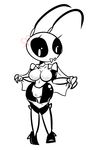  anthro arthropod black_and_white breasts bulge dickgirl fangs female insect insectoid intersex mark_m monochrome no_nipples solo spot_color wasp wide_hips 