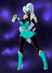  &lt;3 alien big_breasts breasts cleavage clothed clothing cosplay duck_dodgers female hair long_hair looking_at_viewer lordstevie purple_eyes queen_tyr&#039;ahnee queen_tyr'ahnee skimpy solo space_ace white_hair 
