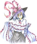  blue_hair capelet frills hat hat_ribbon nagae_iku red_eyes ribbon shawl solo touhou yuran_(kuen-hien) 