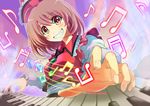  :d beamed_eighth_notes beamed_sixteenth_notes eighth_note hat instrument kakao_rantan keyboard_(instrument) looking_at_viewer lyrica_prismriver music musical_note open_mouth orange_eyes playing_instrument puffy_sleeves quarter_note smile solo staff_(music) touhou 