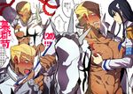  1girl abs bad_id bad_pixiv_id ball_gag bdsm black_hair blonde_hair blush bondage bound bound_arms clenched_teeth ear_blush earrings epaulettes femdom foot_licking foot_worship gag gagged gamagoori_ira hair_slicked_back hetero jacket jewelry junketsu kill_la_kill kiryuuin_satsuki licking long_hair long_sleeves looking_at_another multiple_views muscle naked_coat nipple_piercing nipple_tweak nipples open_clothes open_jacket open_mouth pectorals piercing piercing_pull roco617 saliva shoulder_spikes spikes sweat teeth tongue torn_clothes translation_request trembling white_jacket 