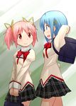  arms_behind_head bad_id bad_pixiv_id bag blue_eyes blue_hair gerisita hair_ornament hairclip highres kaname_madoka mahou_shoujo_madoka_magica miki_sayaka multiple_girls pink_eyes pink_hair school_bag school_uniform short_twintails smile twintails 