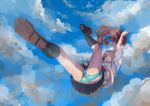  ass blue_eyes brown_hair cloud cometch day falling foreshortening kneehighs loafers long_hair midair original panties pantyshot school_uniform shoes skirt sky solo underwear upskirt 