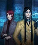  artist_name baofu black_hair cigarette formal glasses gun long_hair multiple_boys persona persona_2 realistic red_hair sideburns suit sunglasses suou_katsuya watermark weapon yakizakana 