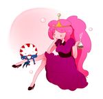  1girl adventure_time cup dress high_heels pink_hair princess_bonnibel_bubblegum 