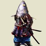  fish homex japanese_armor katana no_humans original samurai sheath sword tail tuna weapon what 