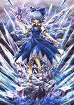  blue_dress blue_eyes blue_hair bow cirno dress en-4598 hair_bow ice ice_crystal ice_wings puffy_sleeves shirt short_sleeves solo touhou wings 