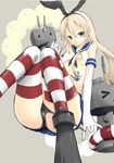  anchor areola_slip areolae bad_id bad_pixiv_id black_panties blonde_hair blush breasts elbow_gloves gloves hair_ornament hairband kantai_collection lifebuoy long_hair looking_at_viewer navel panties rensouhou-chan shimakaze_(kantai_collection) skirt small_breasts socks solo striped striped_legwear thighhighs underboob underwear white_gloves yukinosora7 