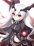  anchorage_oni elbow_gloves gloves hair_between_eyes headgear kantai_collection long_hair looking_at_viewer machinery midriff monster pale_skin red_eyes shinkaisei-kan solo suika01 turret white_hair 