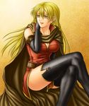  artist_request belt black_panties blonde_hair boots breasts cape cleavage dress elbow_gloves fire_emblem fire_emblem:_fuuin_no_tsurugi gloves igrene large_breasts long_hair mole panties pantyshot pantyshot_(sitting) short_dress side_slit sitting sleeveless solo source_request thigh_boots thighhighs underwear yellow_eyes 