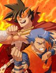  black_hair blue_hair cosplay costume_switch dragon_ball dragon_ball_z kamina kamina_(cosplay) kamina_shades michael_mayne multiple_boys open_mouth sarashi shirtless son_gokuu son_gokuu_(cosplay) spiked_hair tengen_toppa_gurren_lagann 