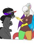  anthro anthrofied avante92 black_hair breasts crossgender discord_(mlp) draconequus duo equine eye_mist eyes_closed female friendship_is_magic glowing hair horn horse king_sombra_(mlp) laugh mammal my_little_pony nipples nude plain_background pony pussy red_eyes standing unicorn white_background wings 
