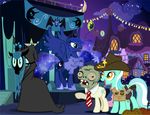  amber_eyes blue_eyes bonbon_(mlp) bottomless cloak clothing coat cowboy_hat cutie_mark equine female friendship_is_magic green_eyes green_hair group gun hair hat holster horn horse lyra_(mlp) lyra_heartstrings_(mlp) mammal mask multi-colored_hair my_little_pony night open_mouth pixelkitties plants_vs_zombies pony princess_luna_(mlp) queen_chrysalis_(mlp) ranged_weapon shirt the_walking_dead two_tone_hair undead unicorn weapon winged_unicorn wings zombie 