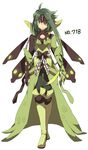  1girl artist_request cleavage_cutout dress female green_eyes long_hair number personification pokemon pokemon_(game) pokemon_xy ribbon scales shooting-star simple_background solo very_long_hair white_background zygarde 