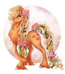  2013 alpha_channel applejack_(mlp) blonde_hair cigarscigarettes cloud curly_hair cutie_mark efmale equine female flower freckles friendship_is_magic fur green_eyes hair horse looking_at_viewer my_little_pony plain_background pony sky standing transparent_background 