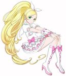  blonde_hair boots bow choker cure_rhythm frills green_eyes heart jewelry long_hair looking_at_viewer magical_girl mikurou_(nayuta) minamino_kanade precure smile solo suite_precure thighhighs twintails very_long_hair white_choker 