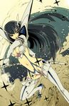  black_hair boots breasts cleavage cleavage_cutout elbow_gloves gloves junketsu katana kill_la_kill kiryuuin_satsuki long_hair medium_breasts navel revealing_clothes sawa_itsuki sheath solo suspenders sword thigh_boots thighhighs unsheathing weapon 