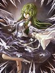  banned_artist blush breasts detached_sleeves frog_hair_ornament gohei green_eyes green_hair hair_ornament hair_tubes kochiya_sanae kozou_(soumuden) long_hair medium_breasts skirt smile snake_hair_ornament socks solo touhou wide_sleeves 