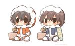  akagi_(kantai_collection) alternate_costume bad_id bad_twitter_id black_eyes blush brown_hair cosplay hammer ice_climber ice_climbers jitome kaga_(kantai_collection) kantai_collection long_hair multiple_girls nana_(ice_climber) nana_(ice_climber)_(cosplay) popo_(ice_climber) popo_(ice_climber)_(cosplay) rebecca_(keinelove) short_hair side_ponytail solid_circle_eyes 