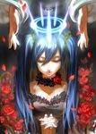  blue_hair closed_eyes flower halo hands_clasped hatsune_miku linghetuen long_hair own_hands_together rose twintails vocaloid 