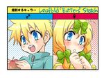  :d :o apple blonde_hair blue_eyes bow character_name commentary_request directional_arrow dual_persona food fruit hair_bow jacket leopold_stotch looking_afar looking_at_viewer male_focus marjorine mars_symbol open_mouth otoko_no_ko round_teeth sakurapanda smile south_park teeth track_jacket translated triangle_mouth turtleneck upper_body venus_symbol 