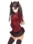  blue_eyes brown_hair crazyodin fate/stay_night fate_(series) gift highres long_hair one_eye_closed solo toosaka_rin two_side_up 